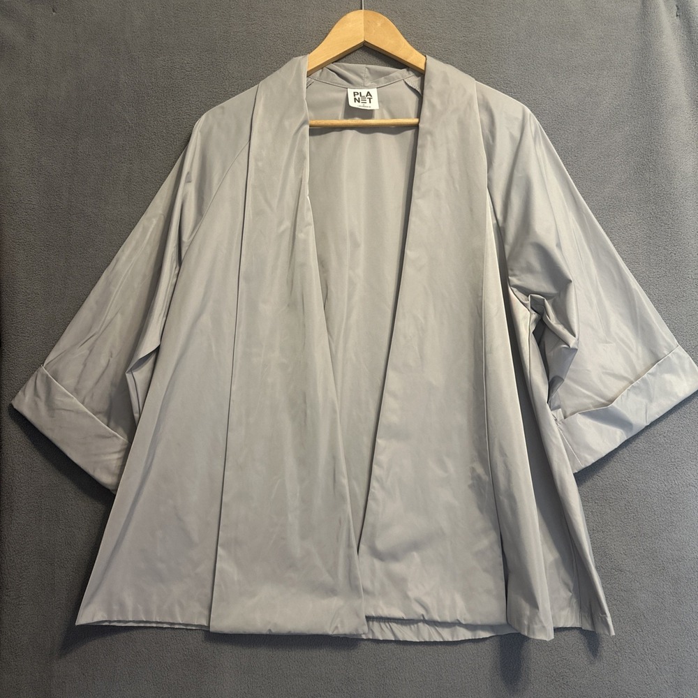 PLANET By Lauren G 100% Nylon Open Jacket Blazer Topper O/S Gray Lagenlook